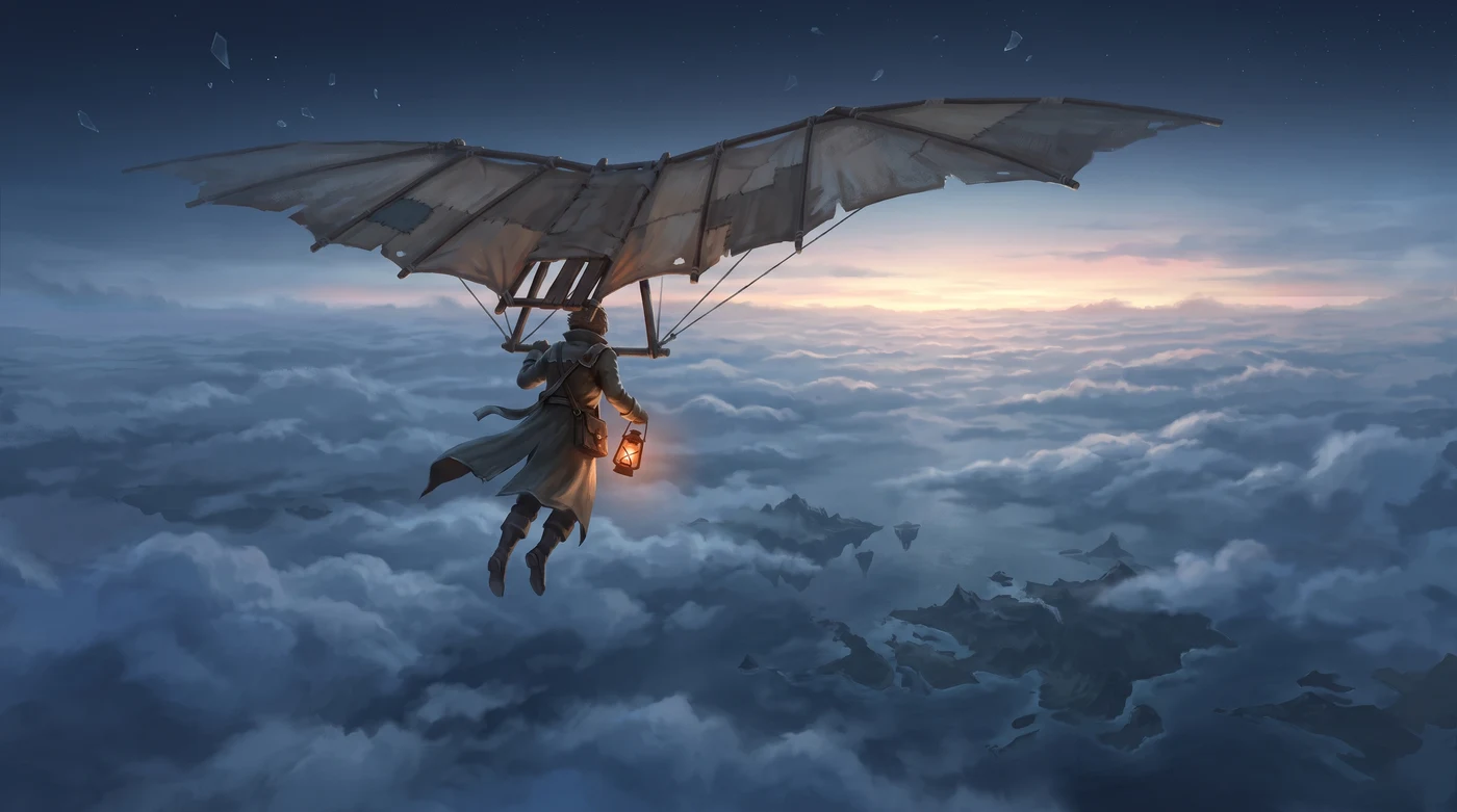 Gliding over the islands at dawn